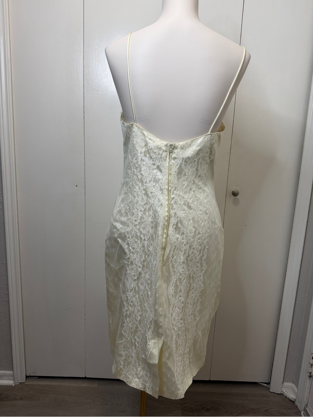 Ivory Lace-Front Midi Slip Dress with Delicate Straps - Picture 3 of 11